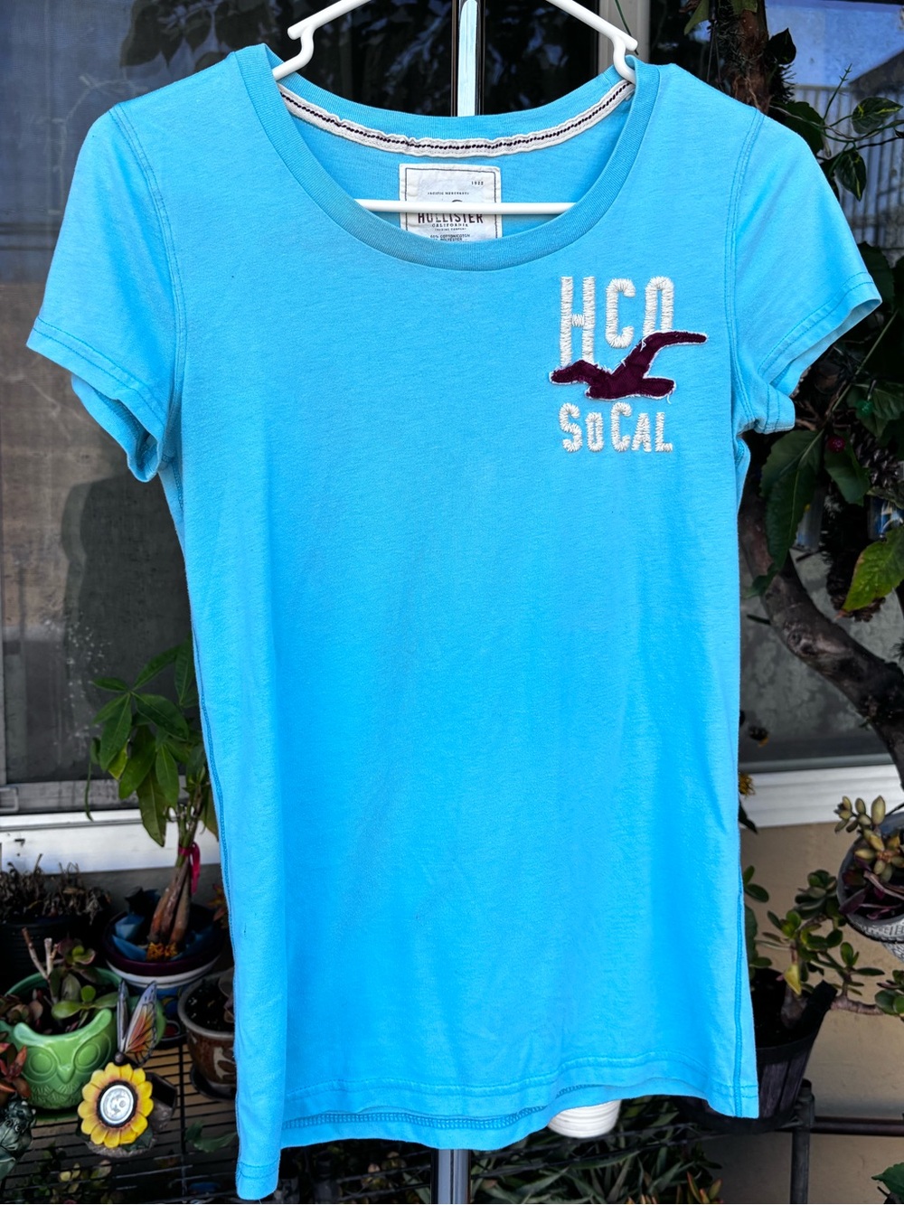 Hollister Y2K Vintage Mint Green Teal Long Slim Tee Embroidered Logo Size M